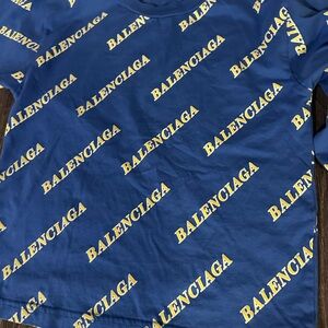 Balenciaga Kids Long Sleeve Blue and Yellow Tee